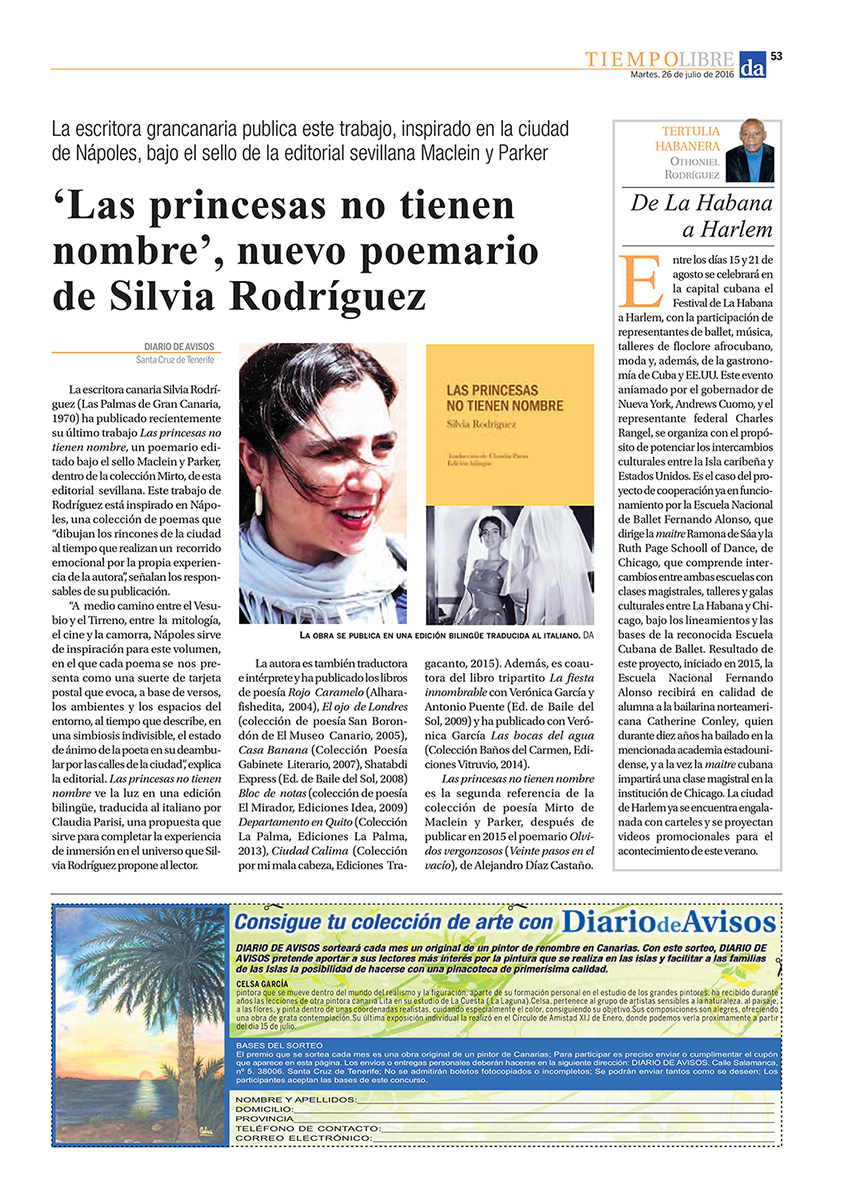 Las princesas no tienen nombre | Diario De Avisos | Maclein Y Parker | Editorial de libros independiente | Venta de libros online